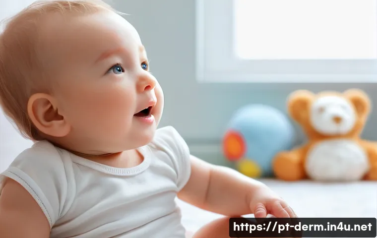 아토피 피부염 증상 - A detailed close-up of a child’s skin showing common atopic dermatitis symptoms: red, dry patches wi...