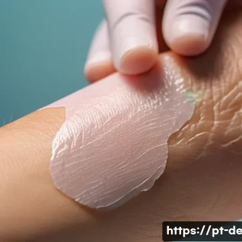 Home 17 피부과 상처 치유 연고 - A detailed close-up of a person’s hand applying a wound healing ointment on a small superficial cut ...